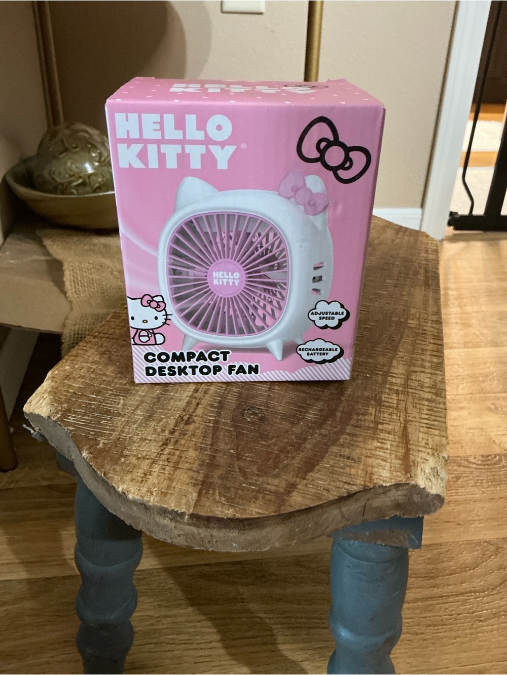 Hello Kitty Pink and White Mini Compact Desktop Fan with Bow Accent